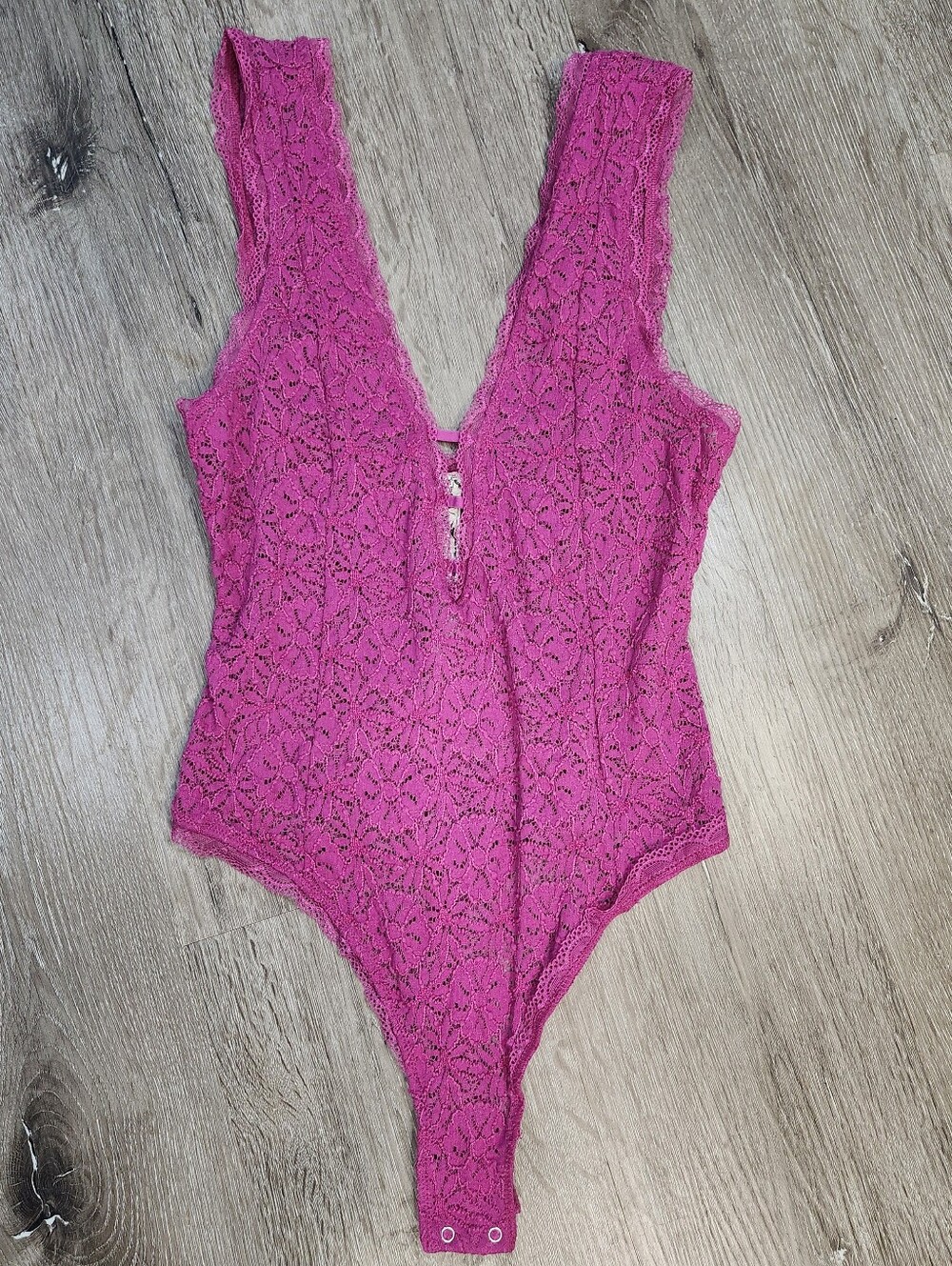 Free People Magenta Crochet Lace Bodysuit Size Small